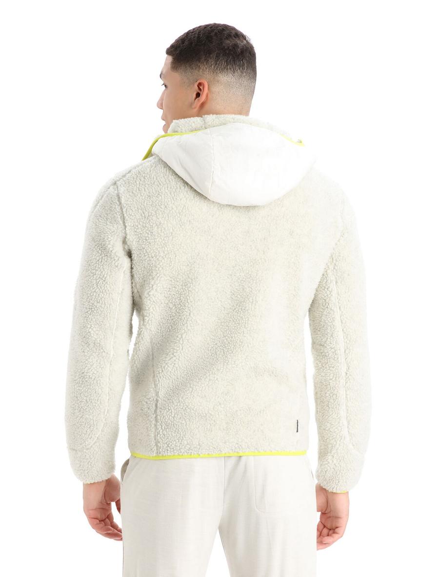 Men's Icebreaker RealFleece™ Merino High Pile Long Sleeve Zip Hood Hoodie Ecru Heather / Snow | CA 1702RVDW